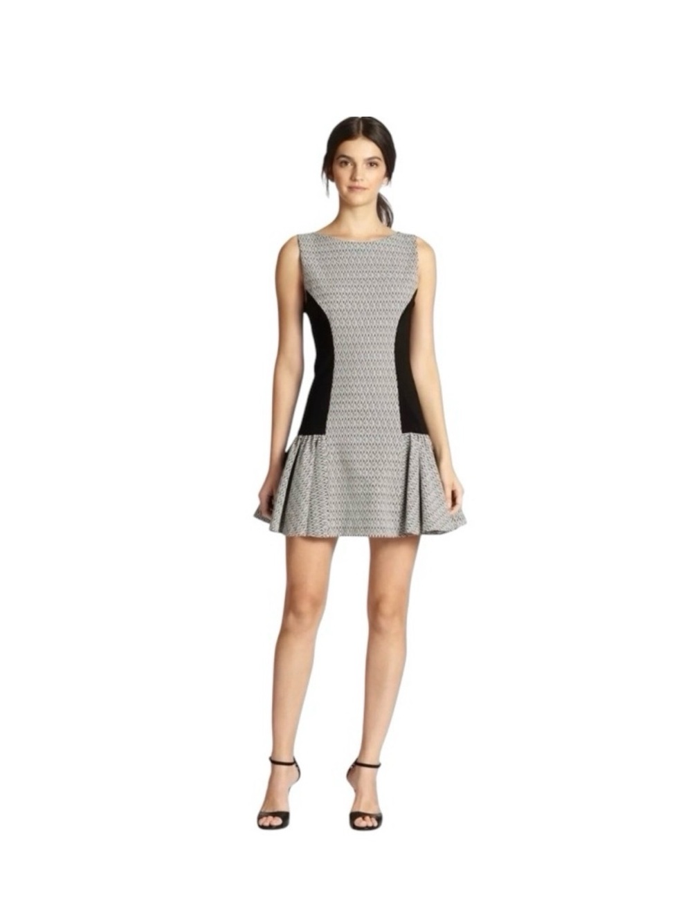 Alice + Olivia Black and white Textured Fit-and-Flare Mini Dress